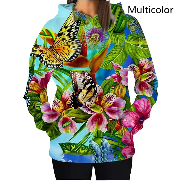 Streetwear Fashion Butterfly/Flower Hoodies Women Long Sleeve Hoodies Casual Hoodie Women Cute Print Sweatshirt