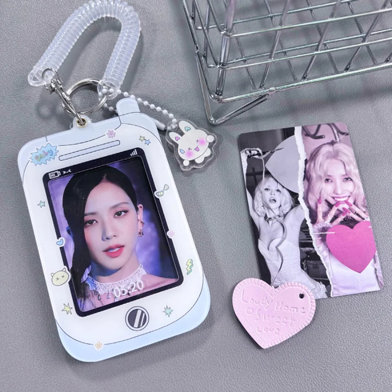 1 Pcs Acrylic Photocard Holder Key Chain INS Ins Idol Photo Card Holder Decorative Student ID Badge Holder Girls Card Sleeves 5