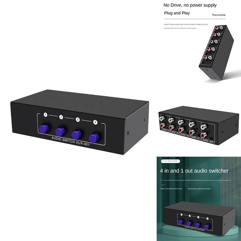 

Аудиопереключатель RCA AUX 4 в 1, стерео аудиопереключатель 4x3,5 мм, аудиопереключатель Aux L/R RCA, аналоговый аудиопереключатель
