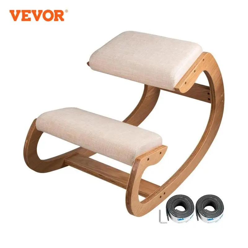Office Chair Adjustable Learning Chair VEVOR Ergonomic Kneeling Chair Stool W/ Thick Cushion Home Office Chair Improving Body Posture Rocking Wood Knee Computer