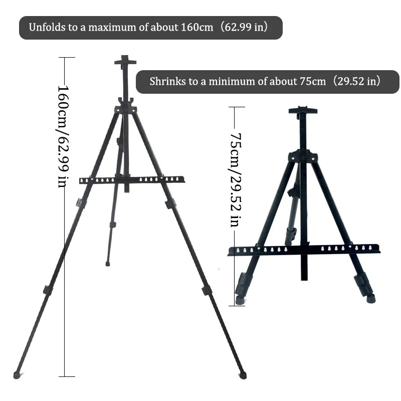 Sketch Easel Portable Shrinkable Drawing Board Stand Metal Easel Foldable Tripod Height Adjustable Art Supplies Sketch Tools 160cm Height