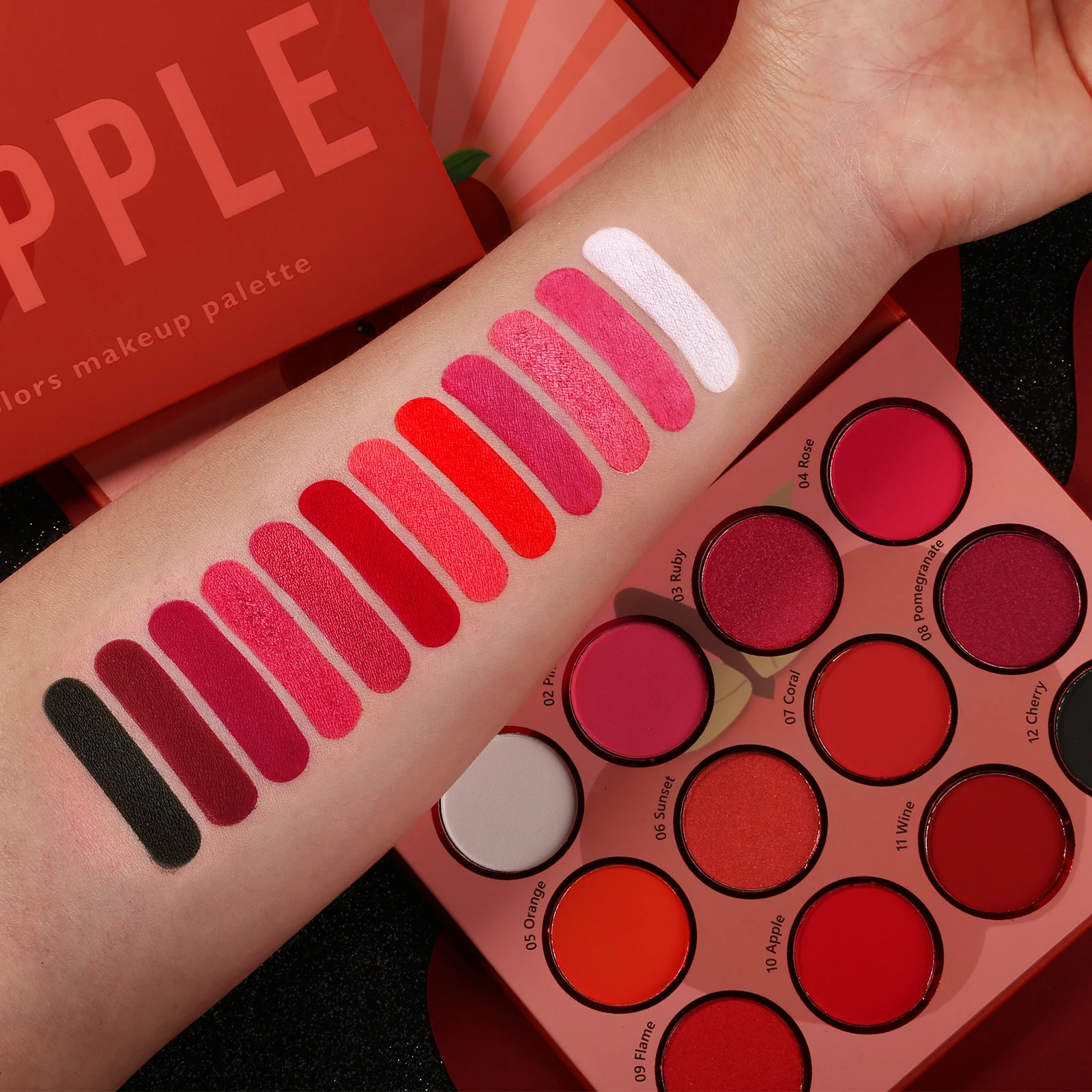 12 Color Red Eyeshadow Palette Makeup Ultra Pigmented Blending Bright Dark Hot True Red Eye Shade Shimmer Eye Shadow