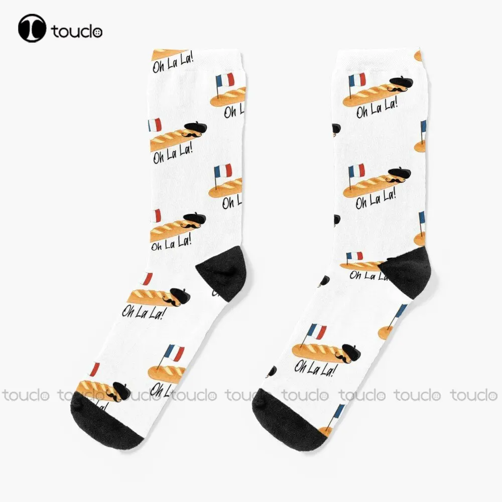 

Oh La La Baguette - Funny French Food Socks Running Socks Womens Personalized Custom Unisex Adult Teen Youth Socks Custom Gift