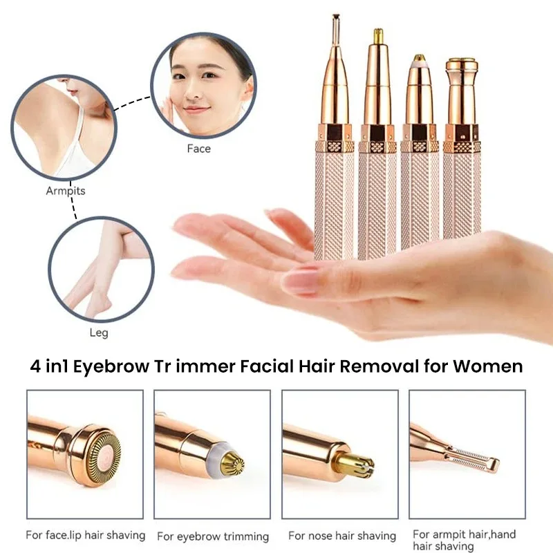 4 In1 Electric Full Body Epilator Facial Shaver for Women Painless Eyebrow Nose Leg Armpit Hair Epilator Bikini Trimmer Portable 2
