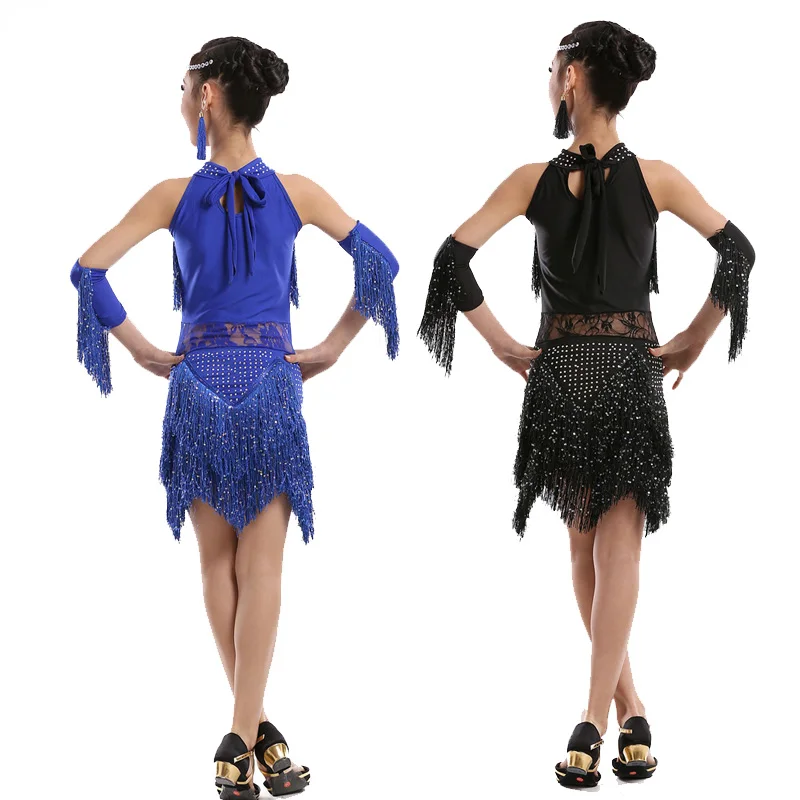 Dance Dress Sequin Latin Dance Tassel Dress For Girls Fashion Cha Cha Salsa Tango Dance Outfit Stage Costume