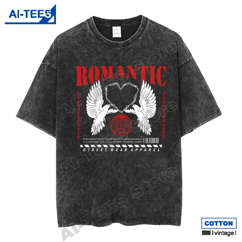 

ROMANTIC LOVE - Peace Pigeon Print T Shirt y2k Hip Hop Street Styl Men Women Oversized Loose Casual T-shirt Vintage Cotton Tees