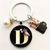 1 Elegant Women Alloy Initial Keychain with Imitation Pearl Vibrant Red Floral Design - Stylish Bag Charm & Perfect Gift for Her 3
