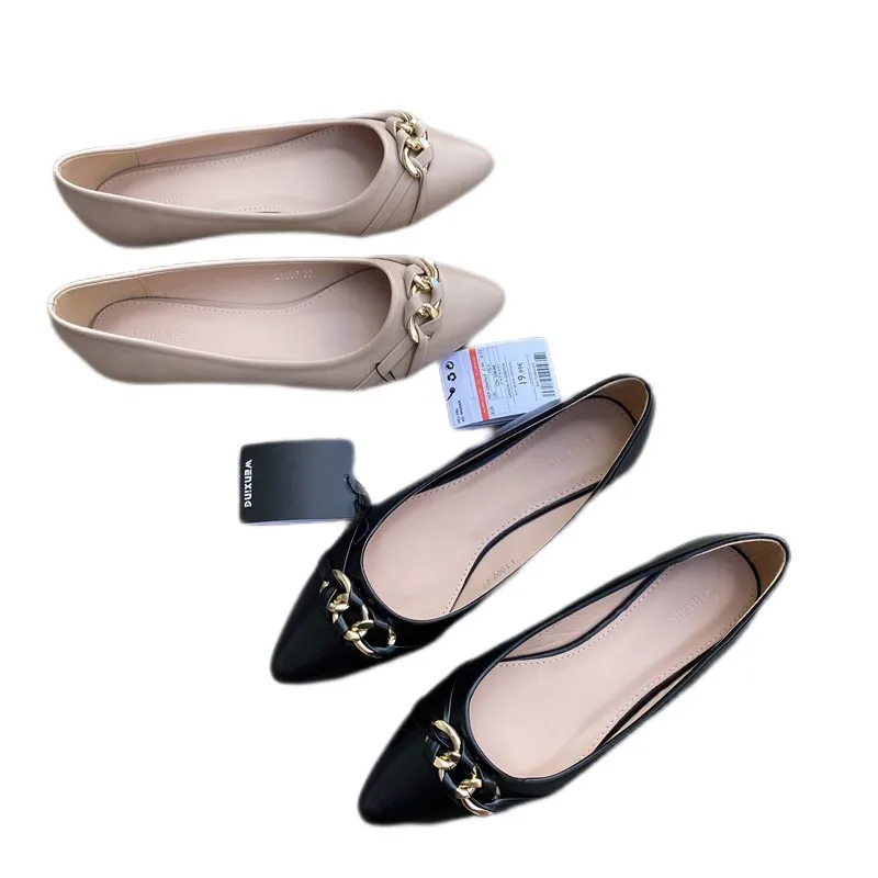 

2022 Brand Design Chain Buckle Flat Shoes Women Fashion Ballet Flats Pointed Toe Slip On Female Ballerinas OL Casual Loafers