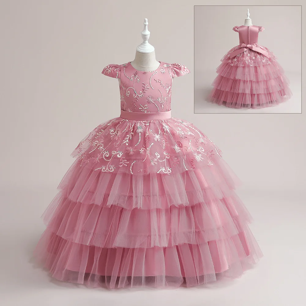 

New Cap Sleeves Lace Ballgown Flower Girl Dresses Kids Tulle Puffy Birthday Party Dresses First Communion Gowns for 4-14Y