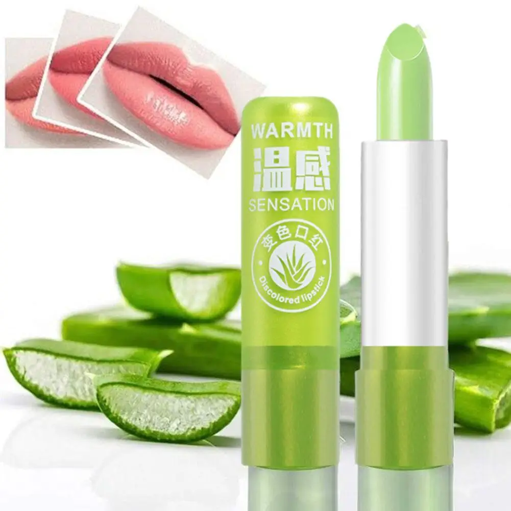1PCS Aloe Vera Moisturizing Lip Balm Color Mood Changing Lipstick Lasting Anti-wrinkle Anti Aging Nourishing Lipsticks Lip Care