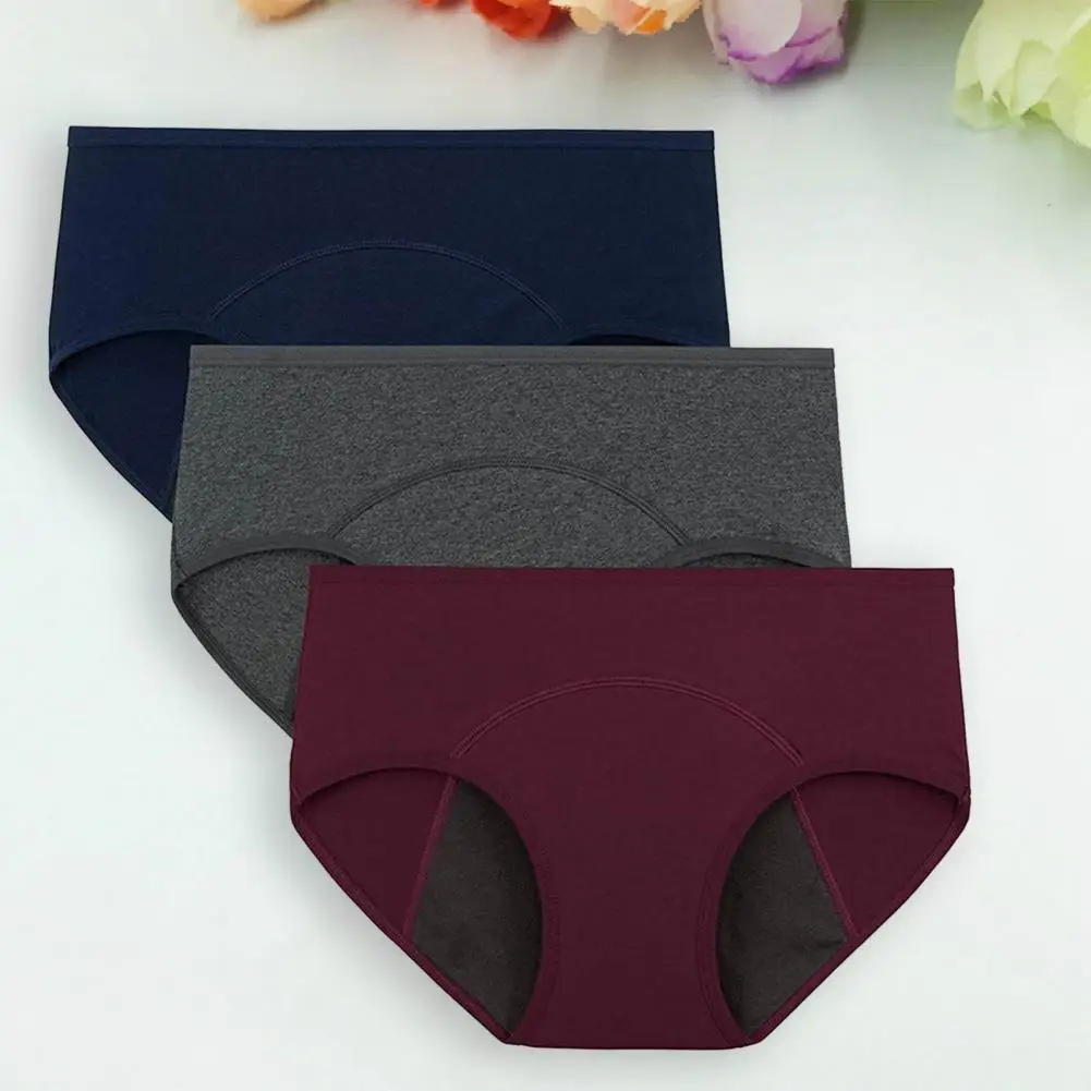 Women Briefs 3D Cutting Pure Color Leakproof Menstruation Briefs High Elastic Breathable Menstrual Panties for Inside Wear 4