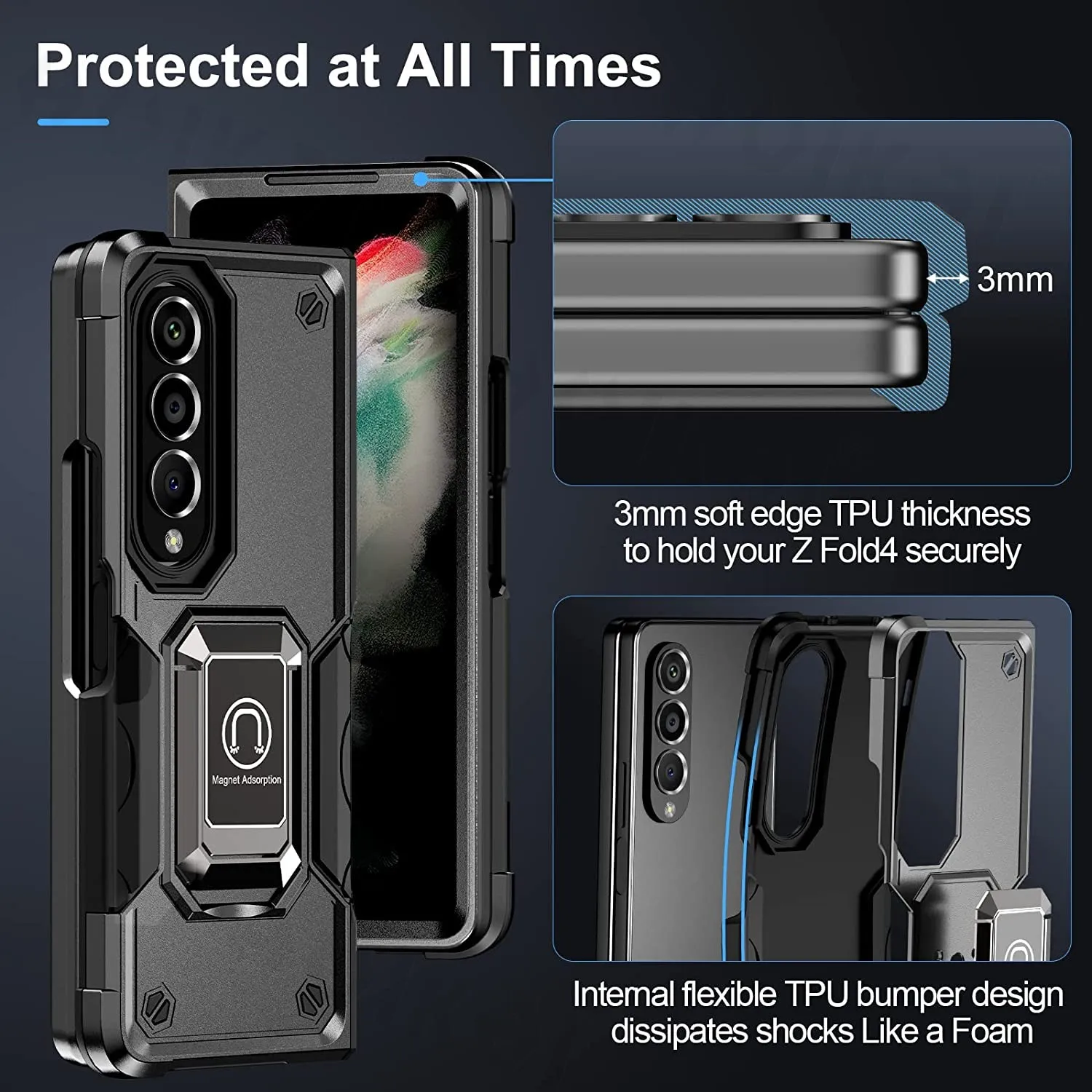 Funda magnética plegable para Samsung Galaxy Z 4 5G, soporte de grado  militar, protección resistente, PC duro, interior, goma suave, diseñada -  AliExpress