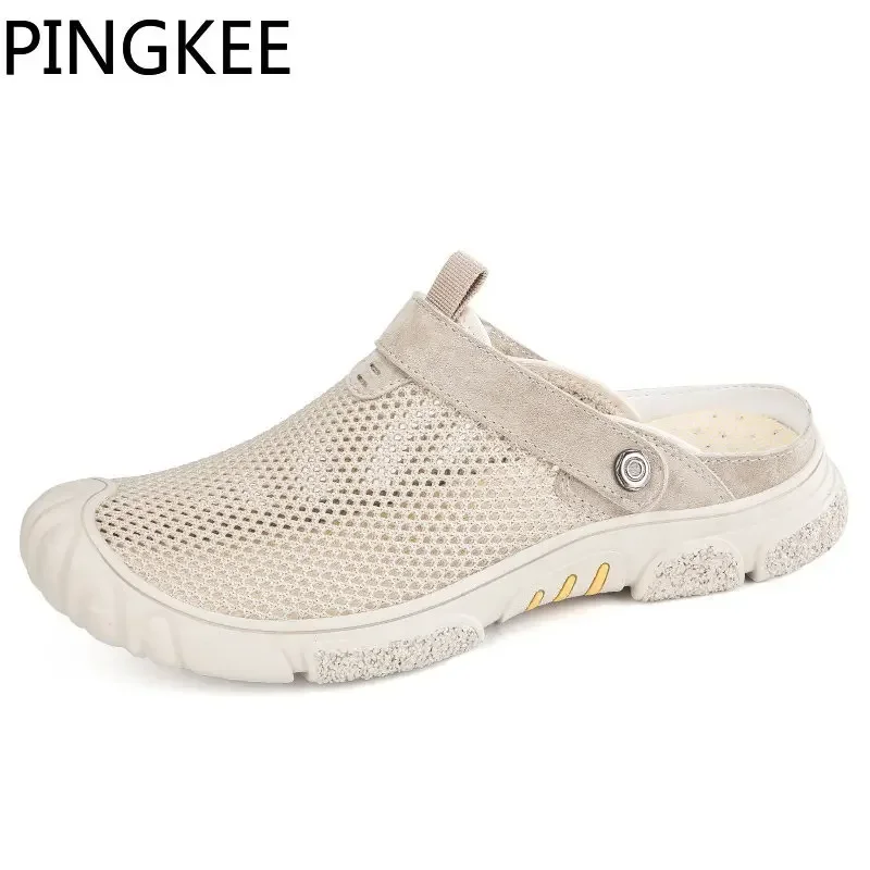 PINGKEE Men's Slip-ons Water Shoes For Men Leather Sandals Summer Male Breathable Slip on Beach Men's Shoes Men Sandals Shoes