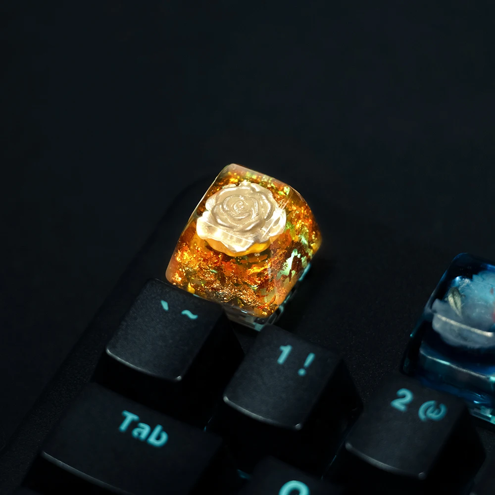 1Pc Diy Rose Resin Keycaps Oem R4 Esc Key Cross Axis Switch Tastiera Da Gioco Meccanica Gold Keycap Retroilluminato