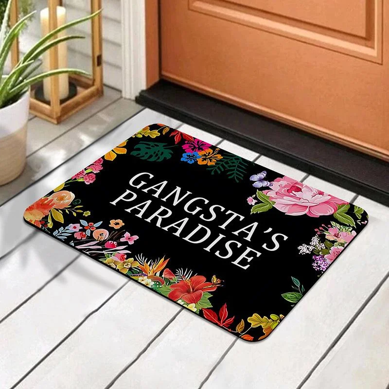 A "Gangster Paradise" printed crystal velvet door mat, indoor mat, bedroom accessory room decoration, suitable for all families
