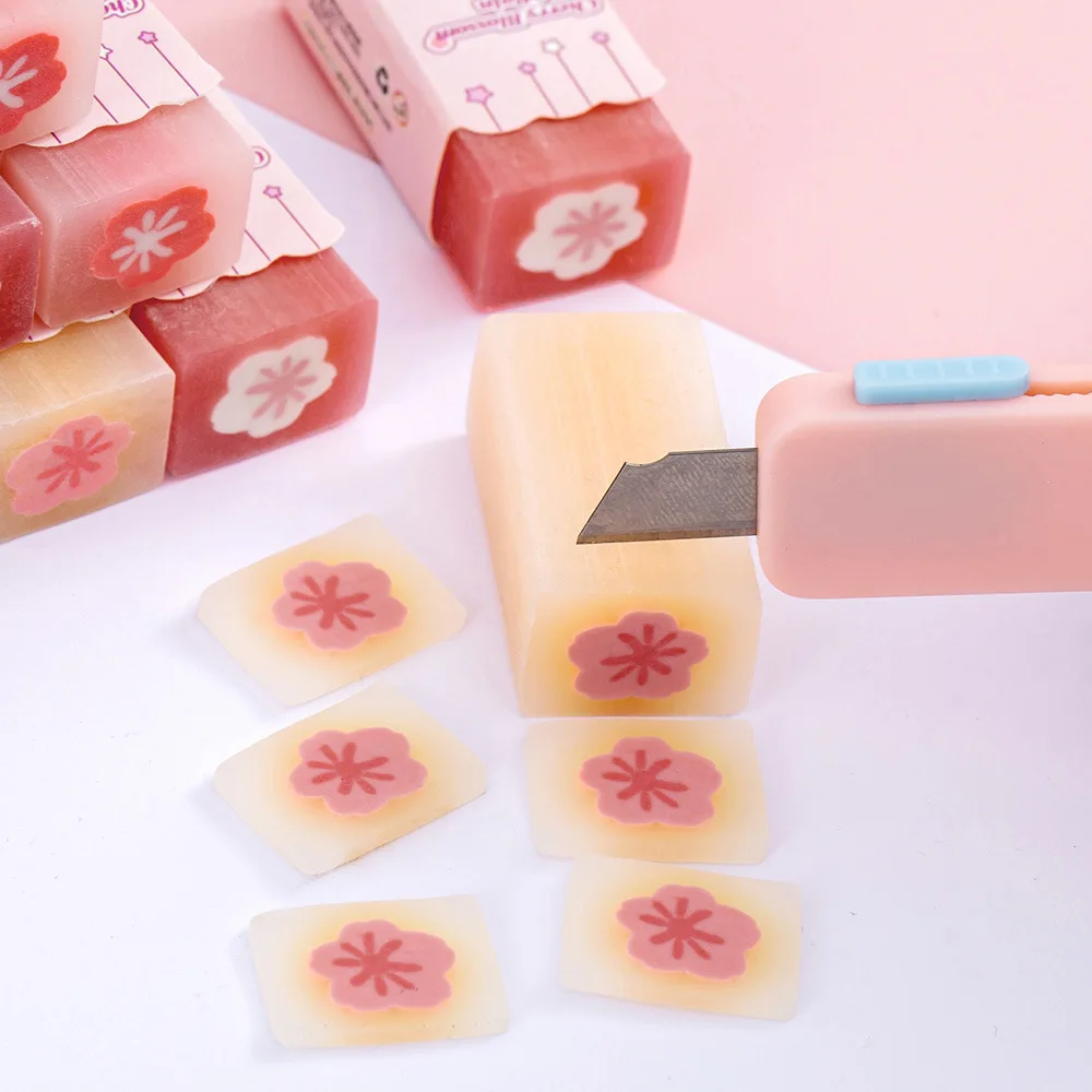 Pink Girly Cherry Blossom Erasers, Creative Low-Debris No-Residue Sandwich Erasers, Elementary Student Stationery Gift Erasers - 3