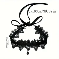 Collier ras du cou gothique en velours pour femmes, avec pendentif goutte d'eau en forme de fleur, Punk, bijoux élégants, accessoire de fête 6