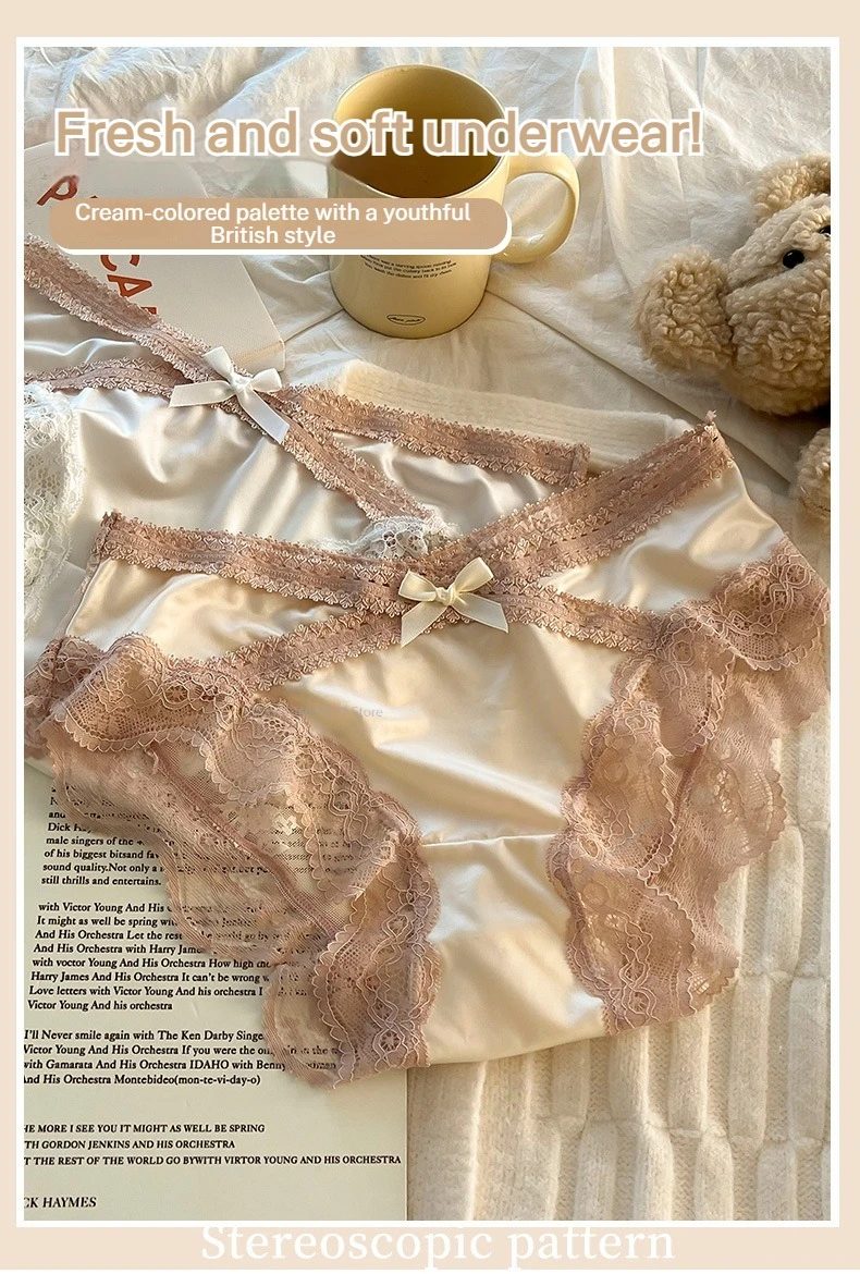 French Lace Underwear Pure Cotton Crotch Satin Sexy Triangle Panties Underwear Low-rise Panties Soft Briefs Comfortable Lingerie S638aabc87f2c4c86b948fedb571069e5w
