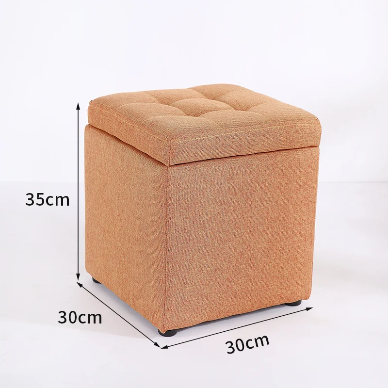 Minimalist Wooden Storage Ottoman with Fabric Seat