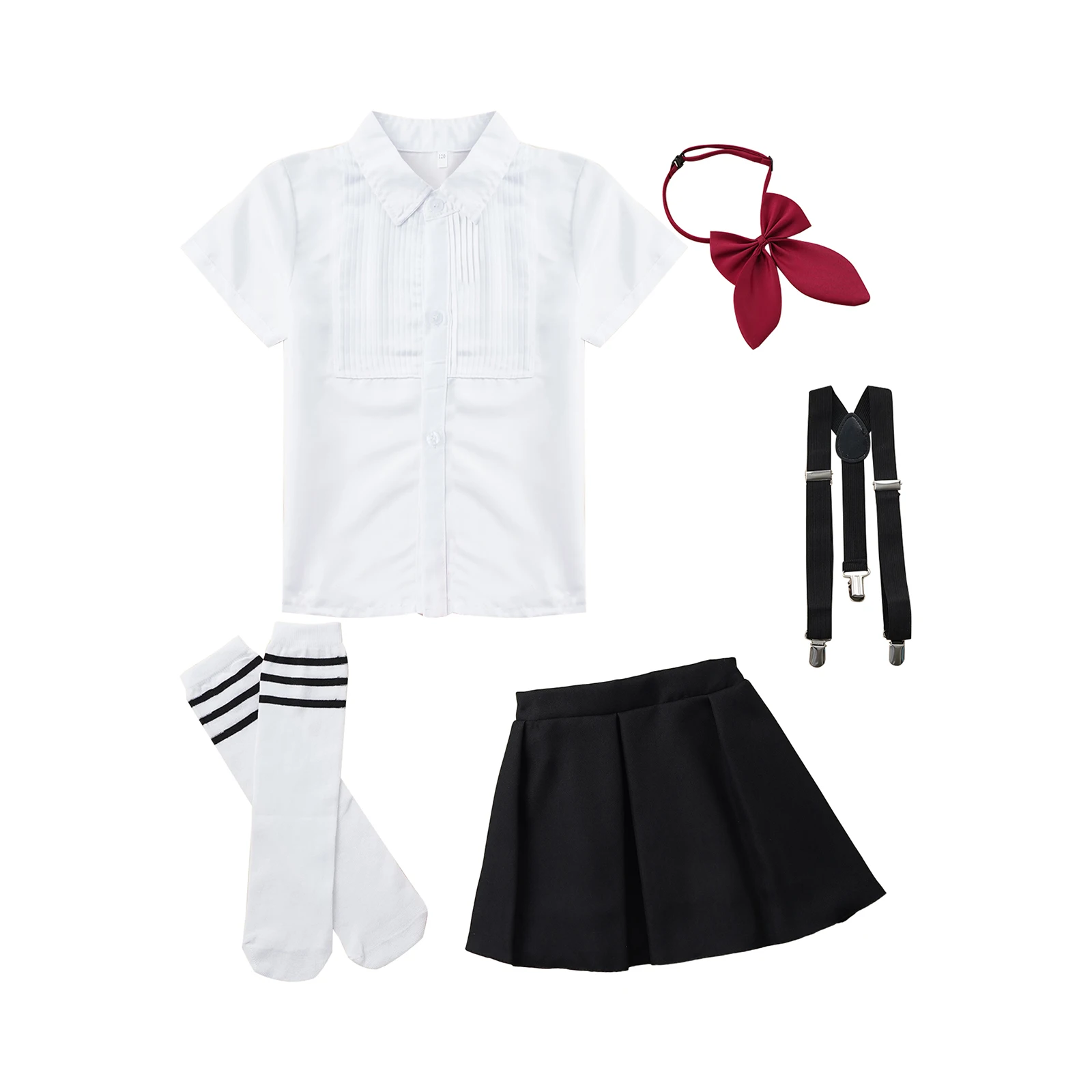 Children Girls Choir Outfits School Uniform Bow Tie Shirt with Suspender Skirt and Socks Schoolgirls Stage Performance Costume japanese school uniform school performance clothes