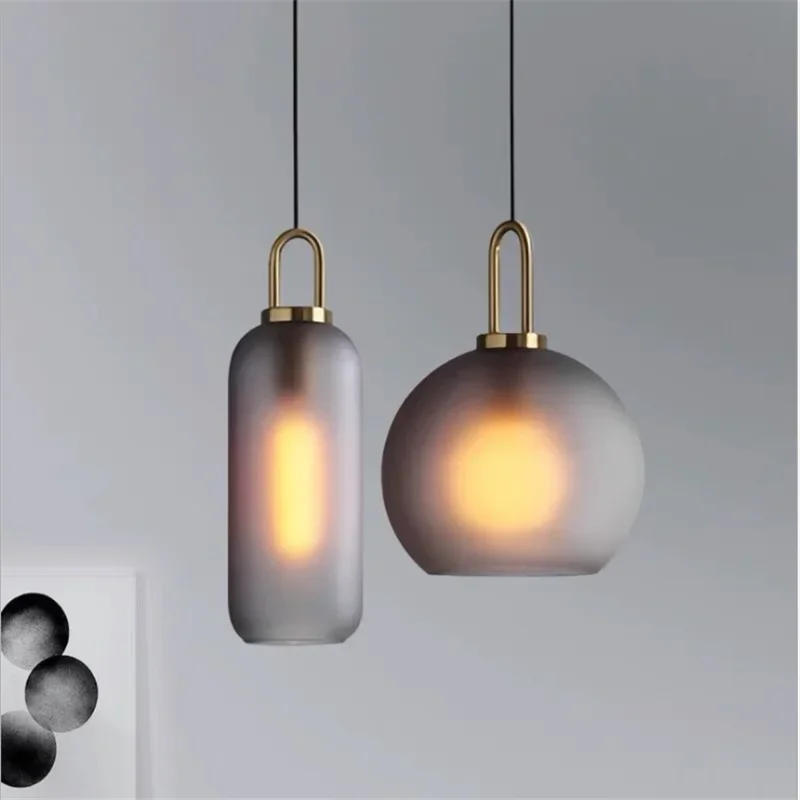 

Nordic Glass Ball Pendant Lights Smoke Grey Sphere Hanging Lamp Study Bedroom Bedside Lamps Lighting Fixtures Lamparas