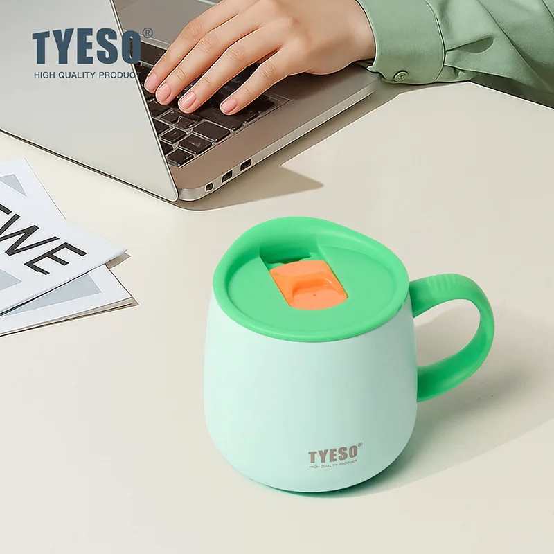 ספל קפה מבודד בוואקום TYESO 355ml, נירוסטה עם ציפוי קרמי, עם ידית ומכסה, לבית ולמשרד, לכוסות שתייה חמות וקרה