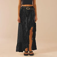 Women Asymmetrical Lace  Flowy Skirts Vintage Long Skirts High Waist Ruffle Midi Aesthetic Ladies See Through Elastic Skirts - Image 5