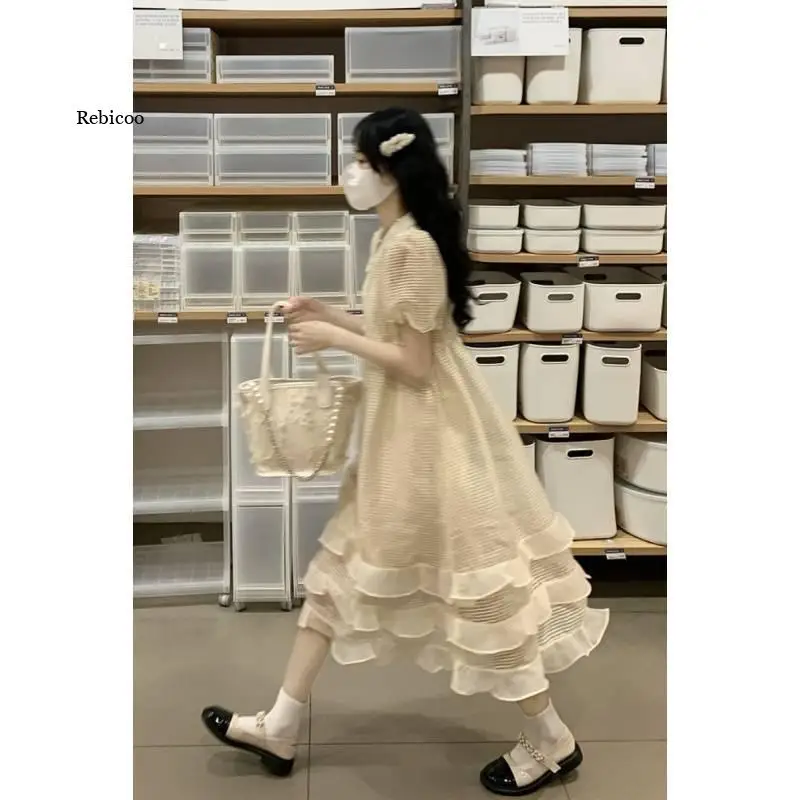 

French Vintage Long Sleeve Dress Woman Fairy Elegnat Floral Midi Dress Evening Party One Piece 2022 Summer Chiffon Beach