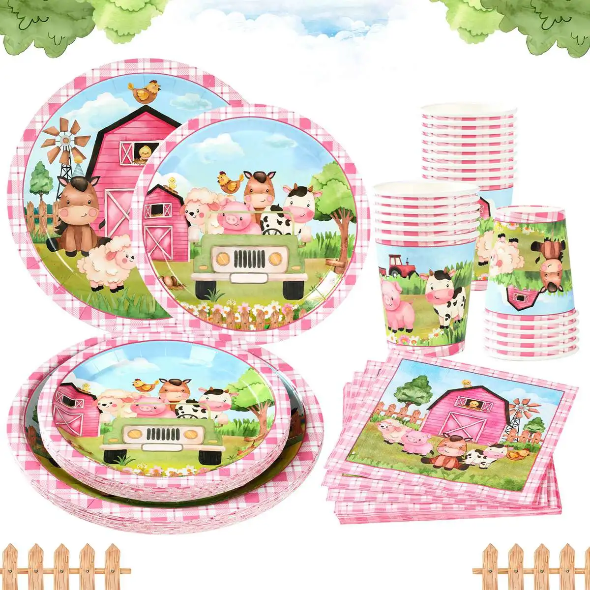 

Pink Farm Cow Disposable Tableware Barnyard Farm Theme Birthday Party Decoration Girl Baby Shower Farmland Animal Party Supplies