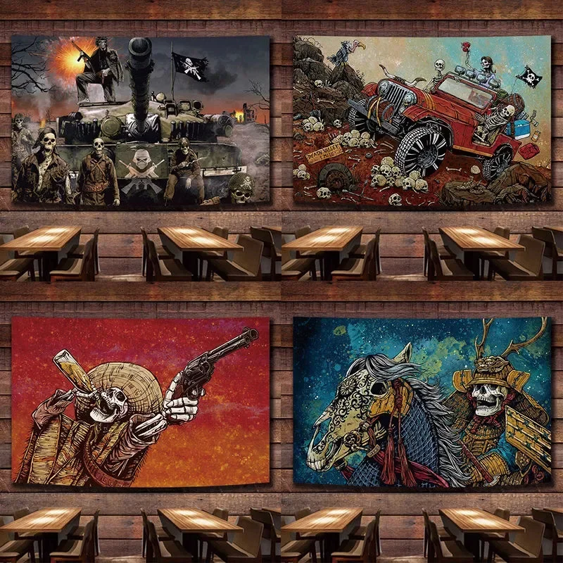 

Skeleton Tattoo Art Poster Wall Hanging Flag Canvas Painting Tapestry Vntage Art Banner Wall Chart Home Decor Sticker Mural