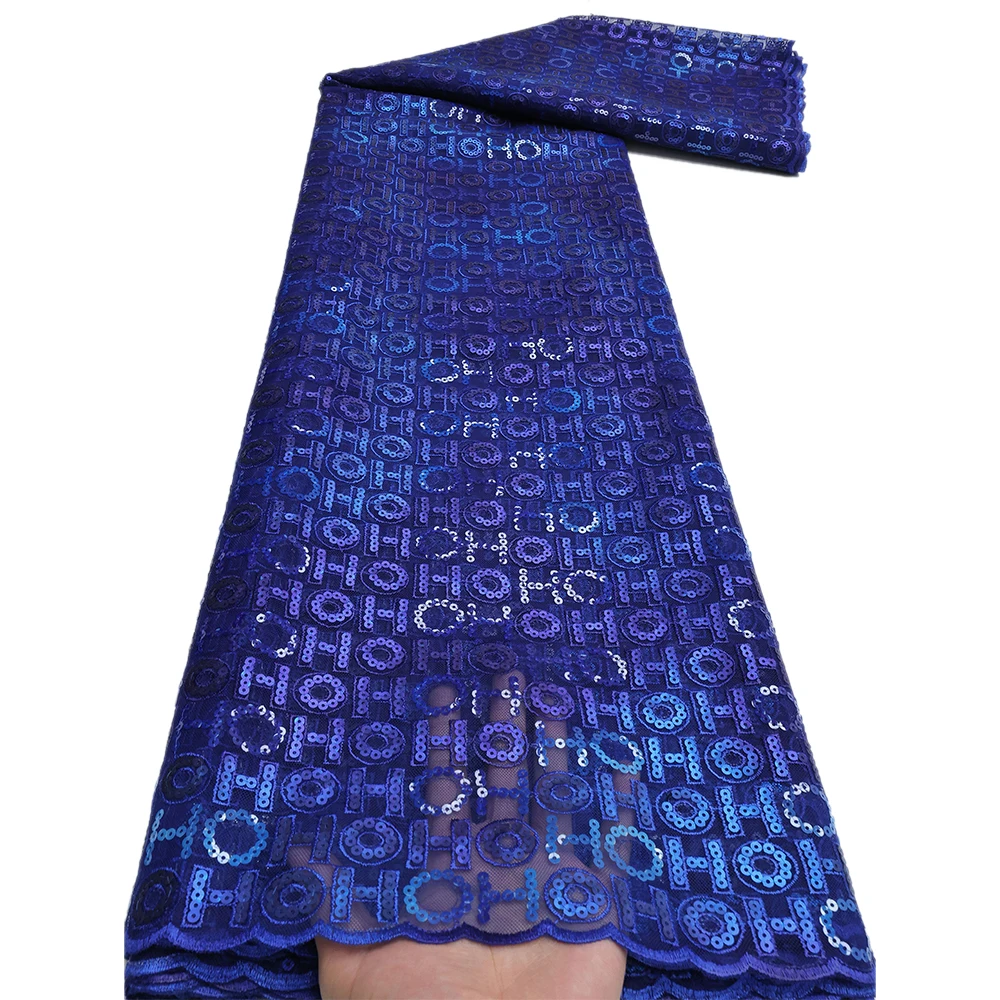 African Lace Fabric Sequins Nigerian Mesh Lace Fabric 5 Yards for Party Wedding Dress