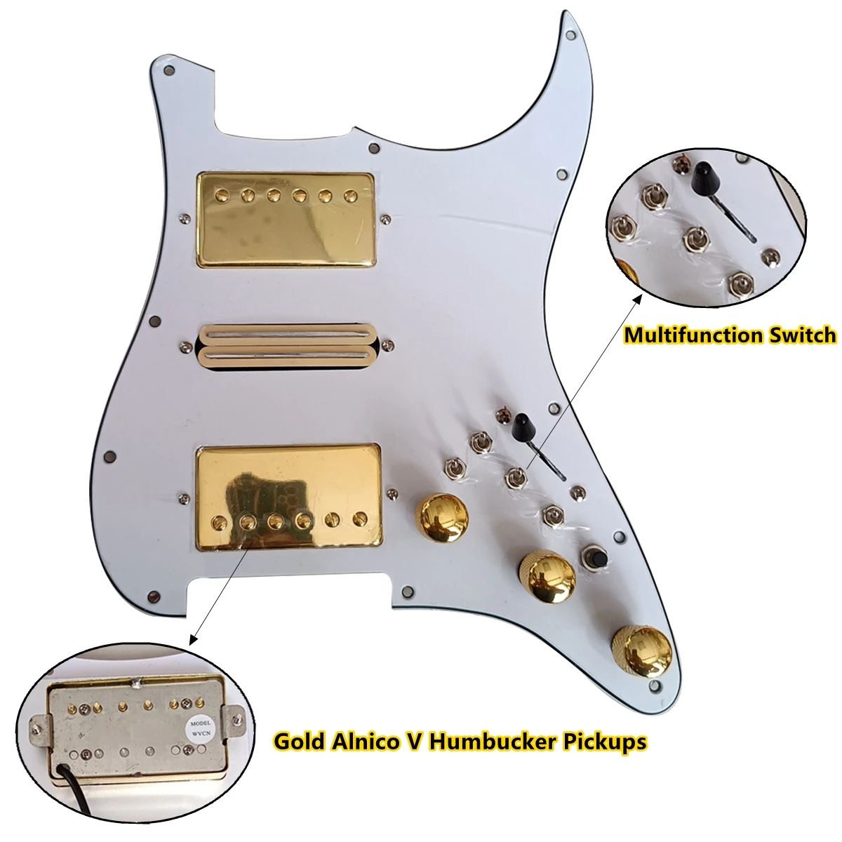 

HSH Upgrade Prewired Pickguard Set Loaded Gold Alnico V Pickups Multifunction Switch High Output DCR Guitar Parts