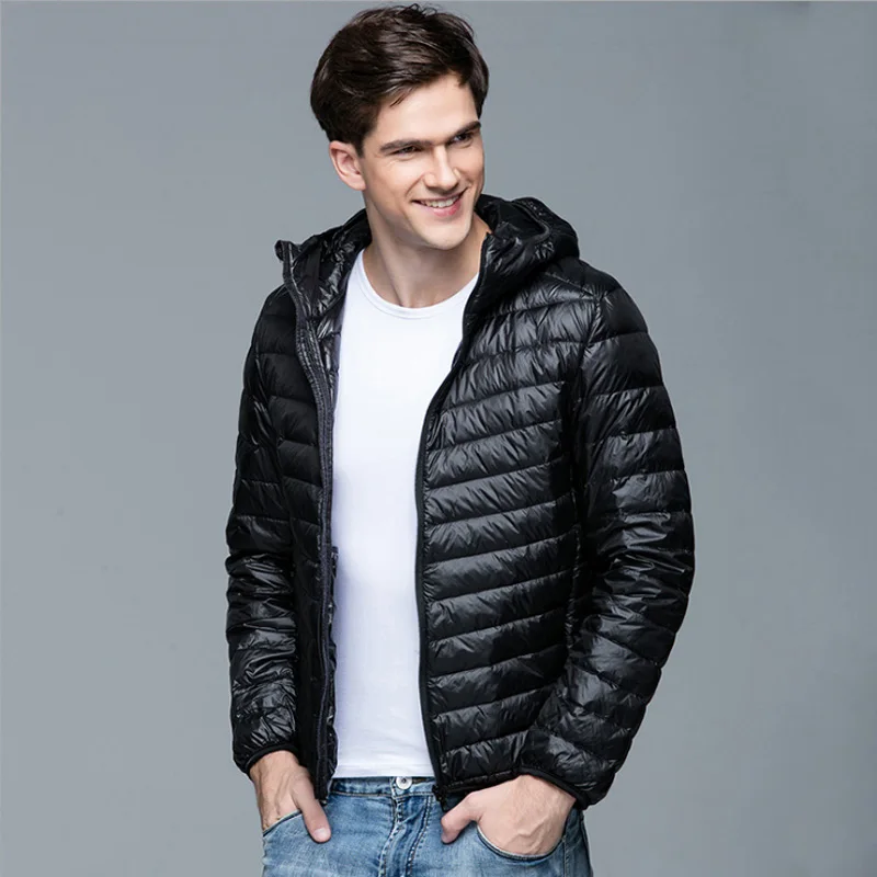 

Men Fluffy Winter Coat Fashion Hooded 90% White Duck Down Jackets Ultralight Puffy Down Coat Portable Slim Down Parkas 5XL 6XL