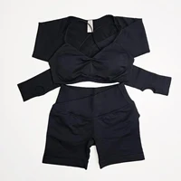 Ensemble de yoga 3 pièces DF pour femmes, short Vision |   Soutien-gorge de sport Vision 4,5 pouces et veste Vision Shrug Pilates Speed Activewear Gym 4