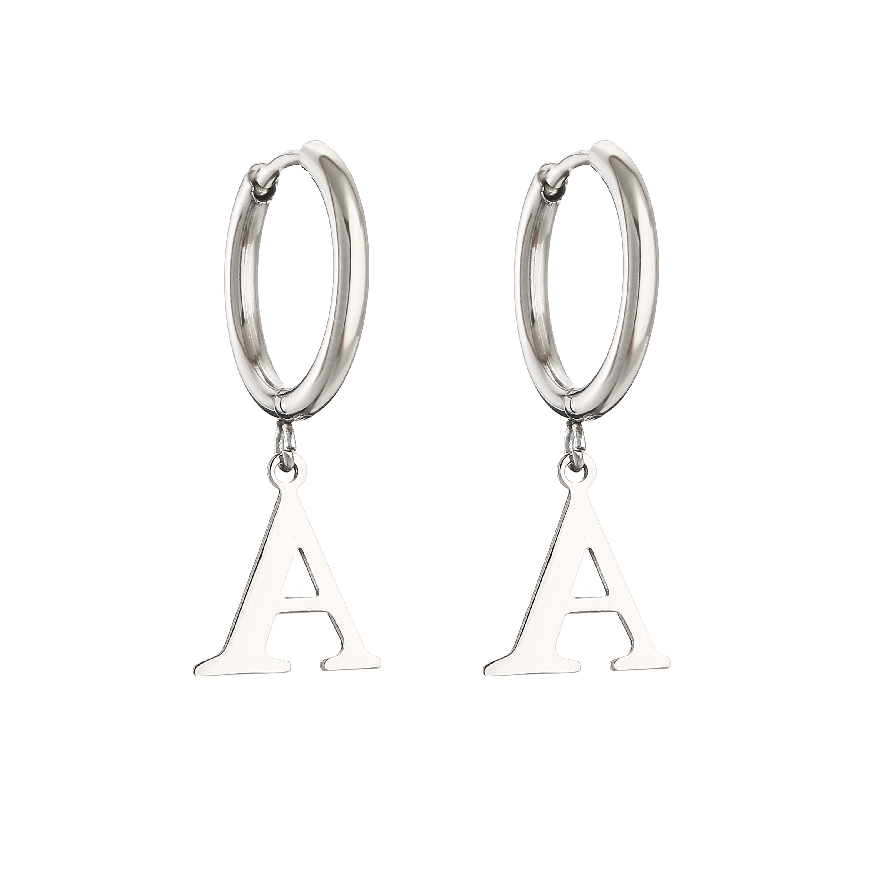 HECHENG, A-Z Letter Alphabet Round Hoop Earring for Men Women Dangle Drop Earring 316L Stainless Steel Ear Piercing Cartilage 4