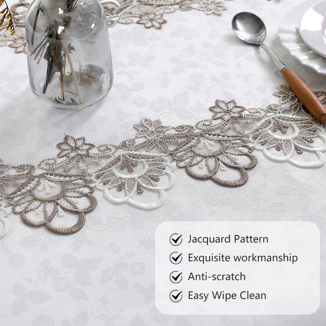 Battilo – nappe brodée en dentelle, rectangulaire, florale blanche, imperméable, pour Table à manger, fête de mariage, maison 6