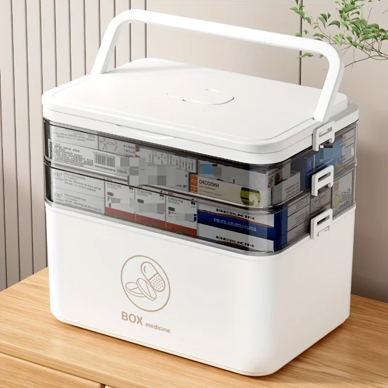Medicine Storage Box,Portable 3 Layer Medicine Box First Aid Box With Lid & Handle, Multi-grid Medication Storage Box