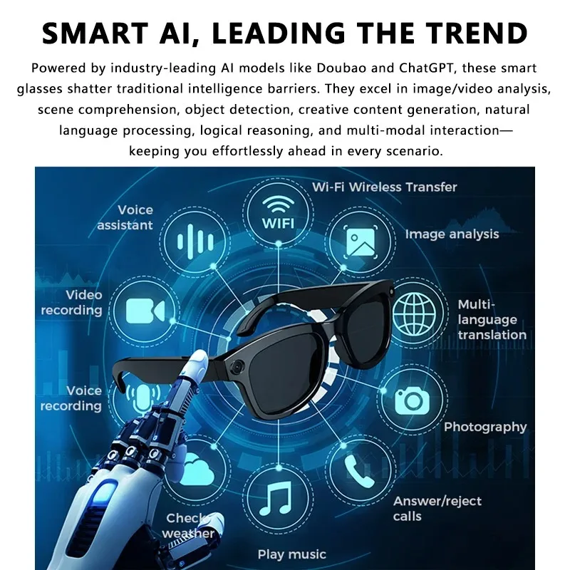 500W AI Smart Camera Sunglasses 3in1 lens ChatGPT Translation Voice Control WiFi Bluetooth HD1080P Shooting Intelligent Glasses
