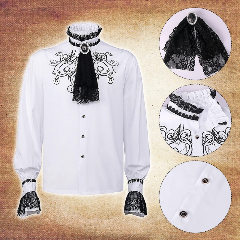 Men Renaissance Blouses Ruffled Long Sleeve Lace Up Medieval Steampunk Pirate Shirt Prince Drama Stage Cosplay Costume Tops