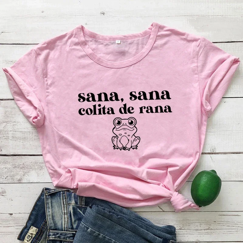 Sana Sana Sana Colita De Rana T-Shirt Divertente Top Ispanici Moda Donna Casual Vintage Creativo Traspirante Manica Corta Morbida