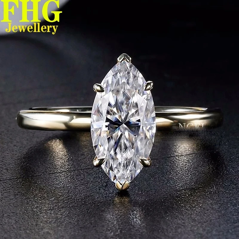 

6 7 8 9 10Carat Marquise Shape Au585 14K Yellow Gold Ring DVVS1 Moissanite Diamond ring Women Wedding Party Engagement birthday