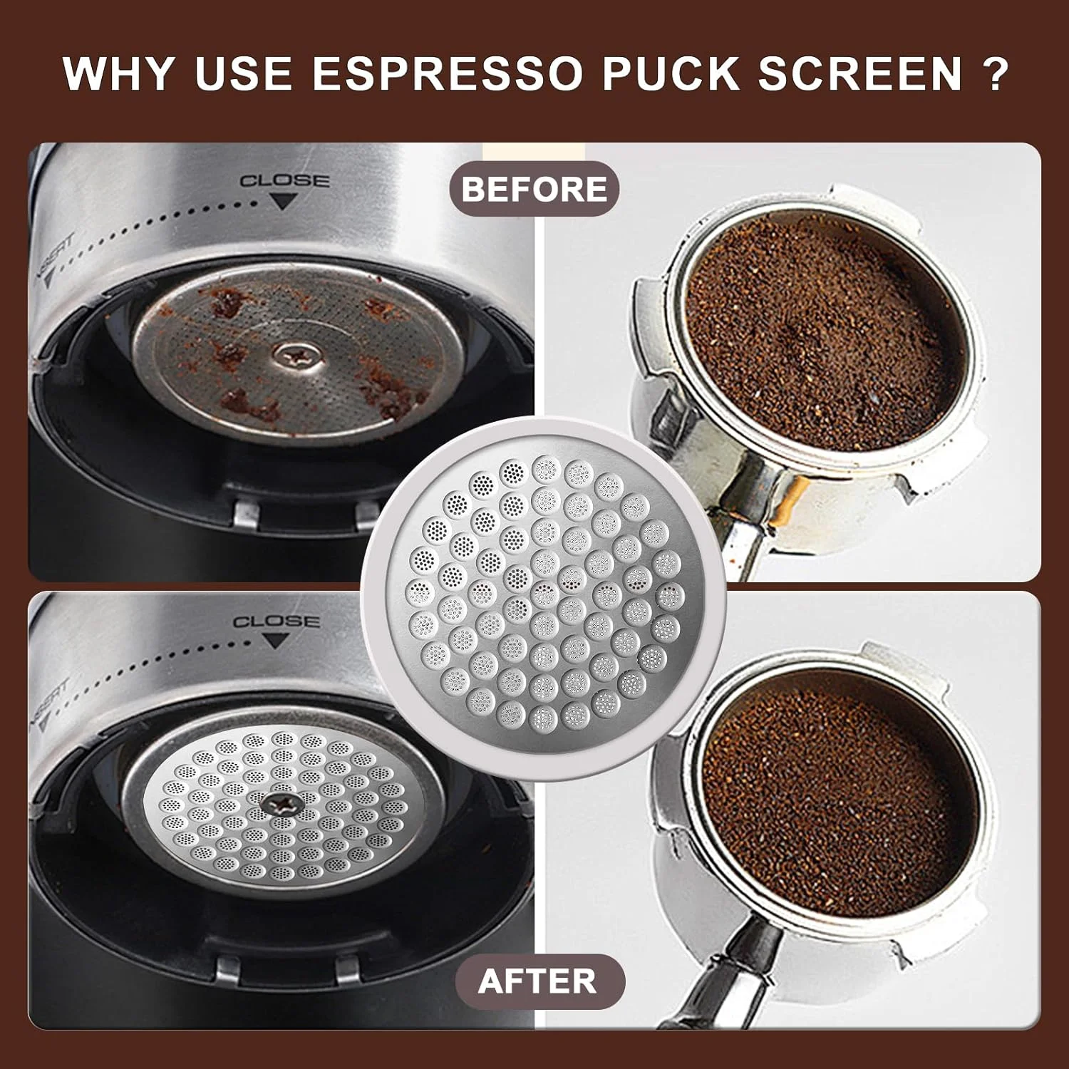 51/53/58mm Reusable Metal Double Coffee Filter Secondary Water Separator Heat Resistant Professional Espresso Accessory