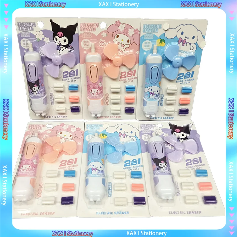 

New Cartoon Eraser Sanrio Electric Fan Toy Eraser Kuromi Mymelody Cinnamorol Student Learning Stationery Student Gifts And Prize