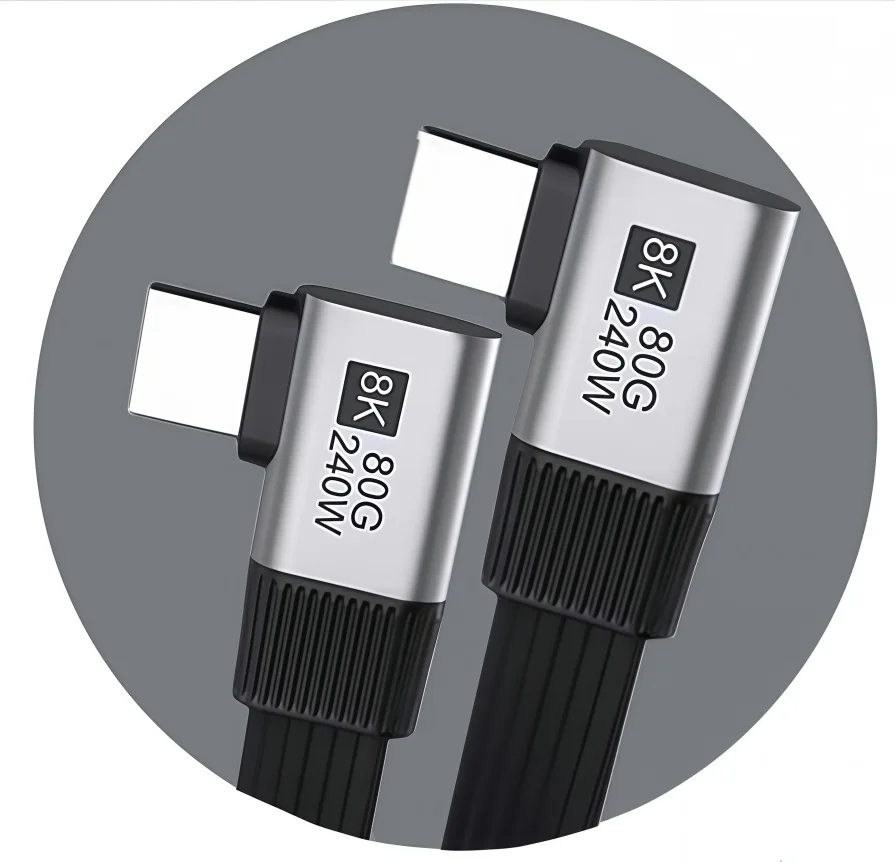 High-Speed Right Angle USB-C to USB-C Fast Charging Cable - 240W 90-Degree Connector
