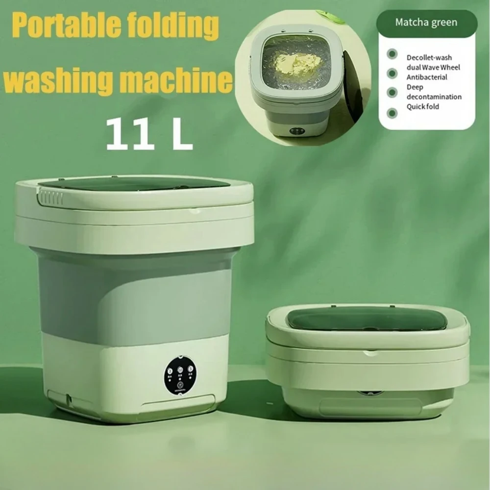 11L Folding Portable Washing Machine 6L Large Capacity Clothes Spin Dryer Bucket Travel Underwear Socks Ultrasonic