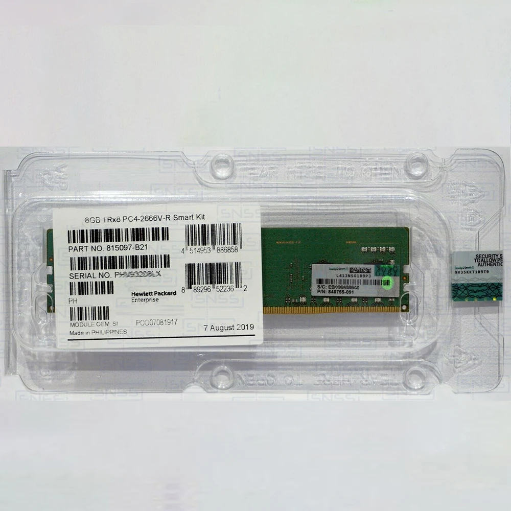 HP 840755-091 815097-B21 850879-001 용 서버 메모리, 8GB DDR4 2666 1RX8 PC4-2666V-R ECC, 1 개