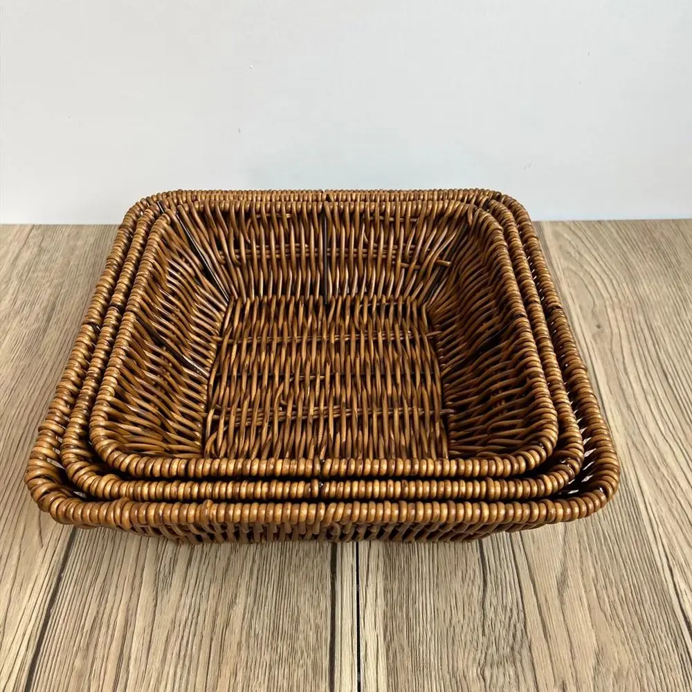 Hand-Woven Breakfast Bread Tray Food Plate Serving Display Basket Rattan Storage Tray Fruit Vegetable Cake Wicker Basket 5