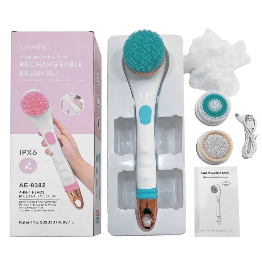 

Body Brush Rechargeable, Electric Body Brush Set, Scrubber Shower Brush with Long Handle, Spin Skin Brush with 4 Brush Heads