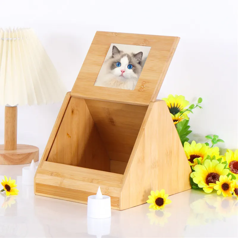猫のためのコーヒーのような木製の猫の餌屋内のための安全な猫のために頑丈な犬のための写真フレーム付きの頑丈な木製のゴミ箱