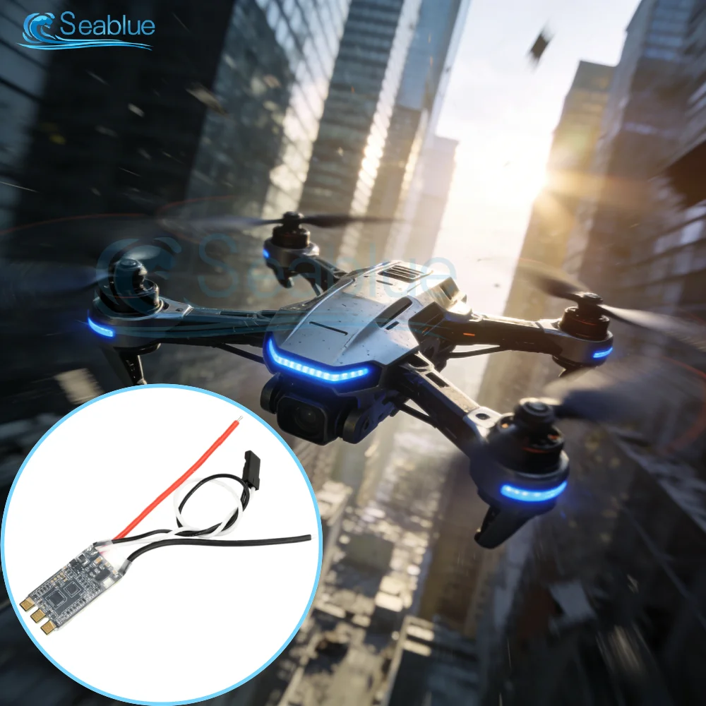 Vue rapprochée du Micro ESC 20A/30A pour drone RC, avec dissipateur thermique et câbles de soudure